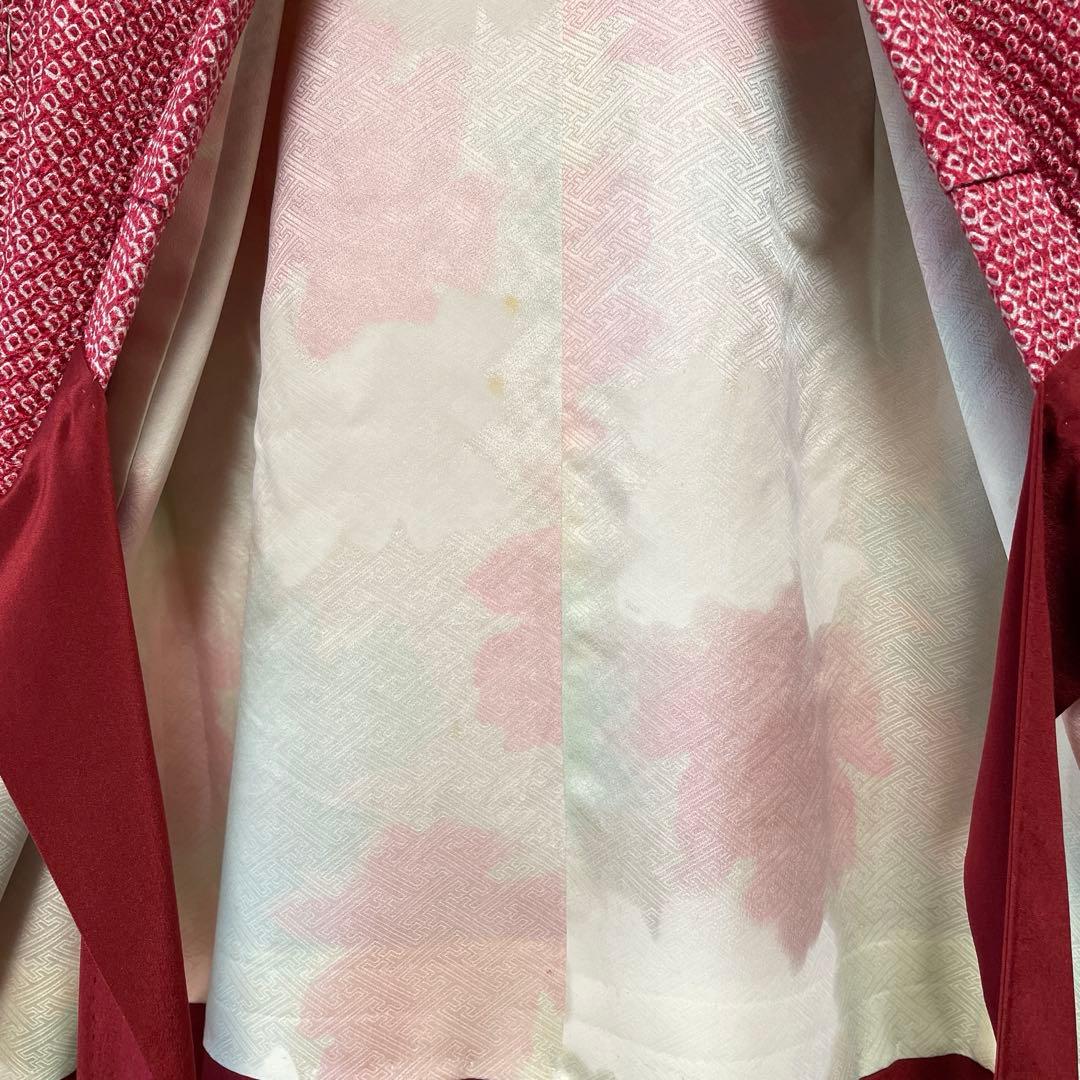 □七五三　3歳正絹女児用総絞り振り袖着物　鹿の子　シボ