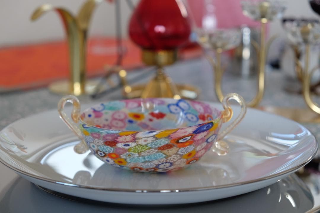 吹きガラス ミルフィオリ 検/プレート/民藝/ワイングラス/舩木倭帆/江波冨士子