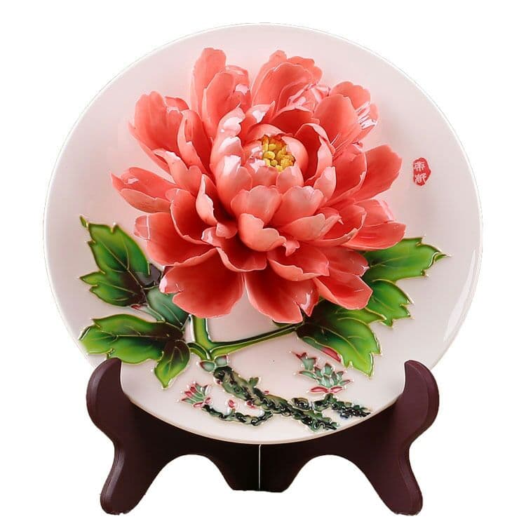 洛陽の牡丹の磁器の皿を手で描いて、中国式の家庭装飾の置物、特色の贈り物は皿