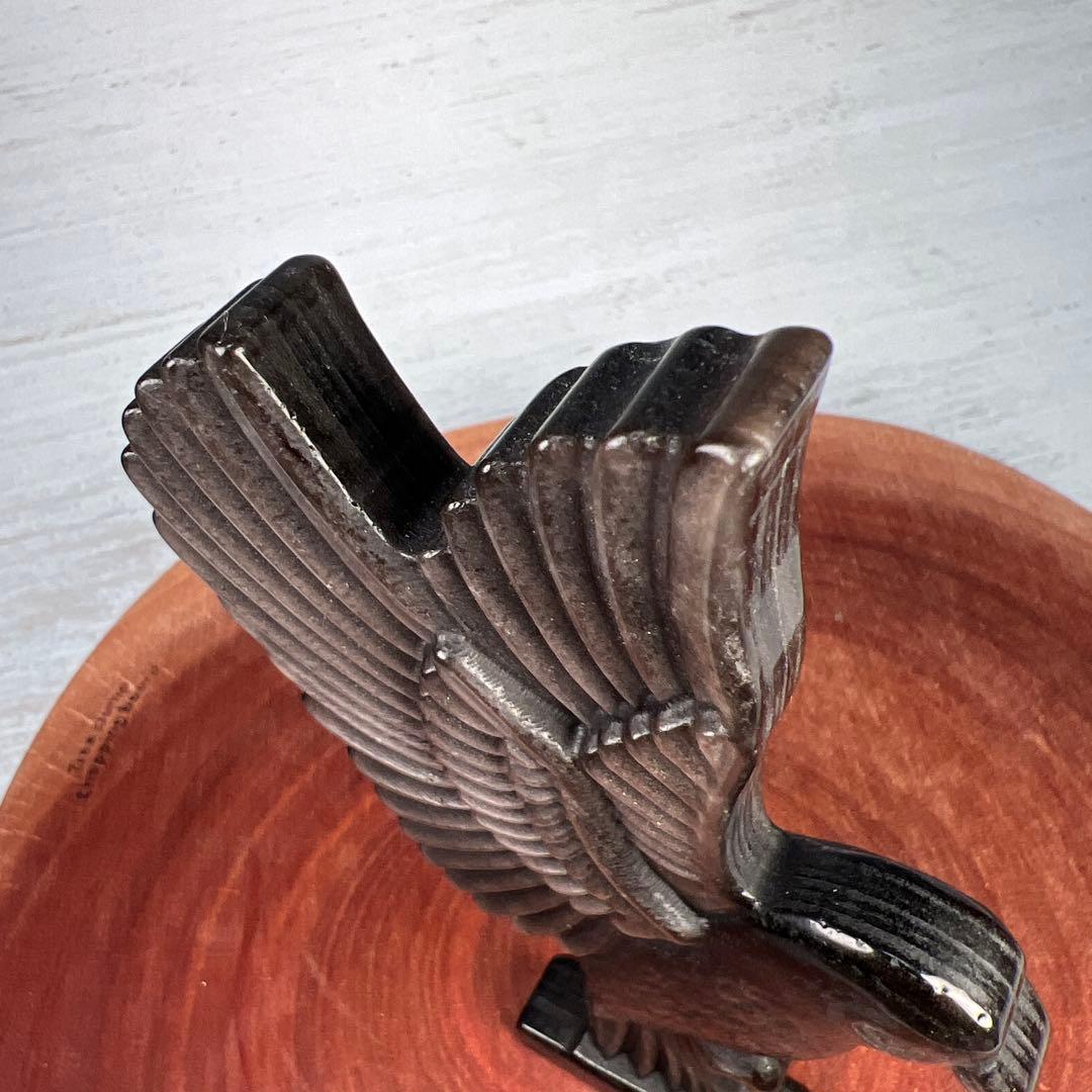 天然石　羽ばたく鳥　シルバーオブシディアン　14cm ミネラルタッグ付き