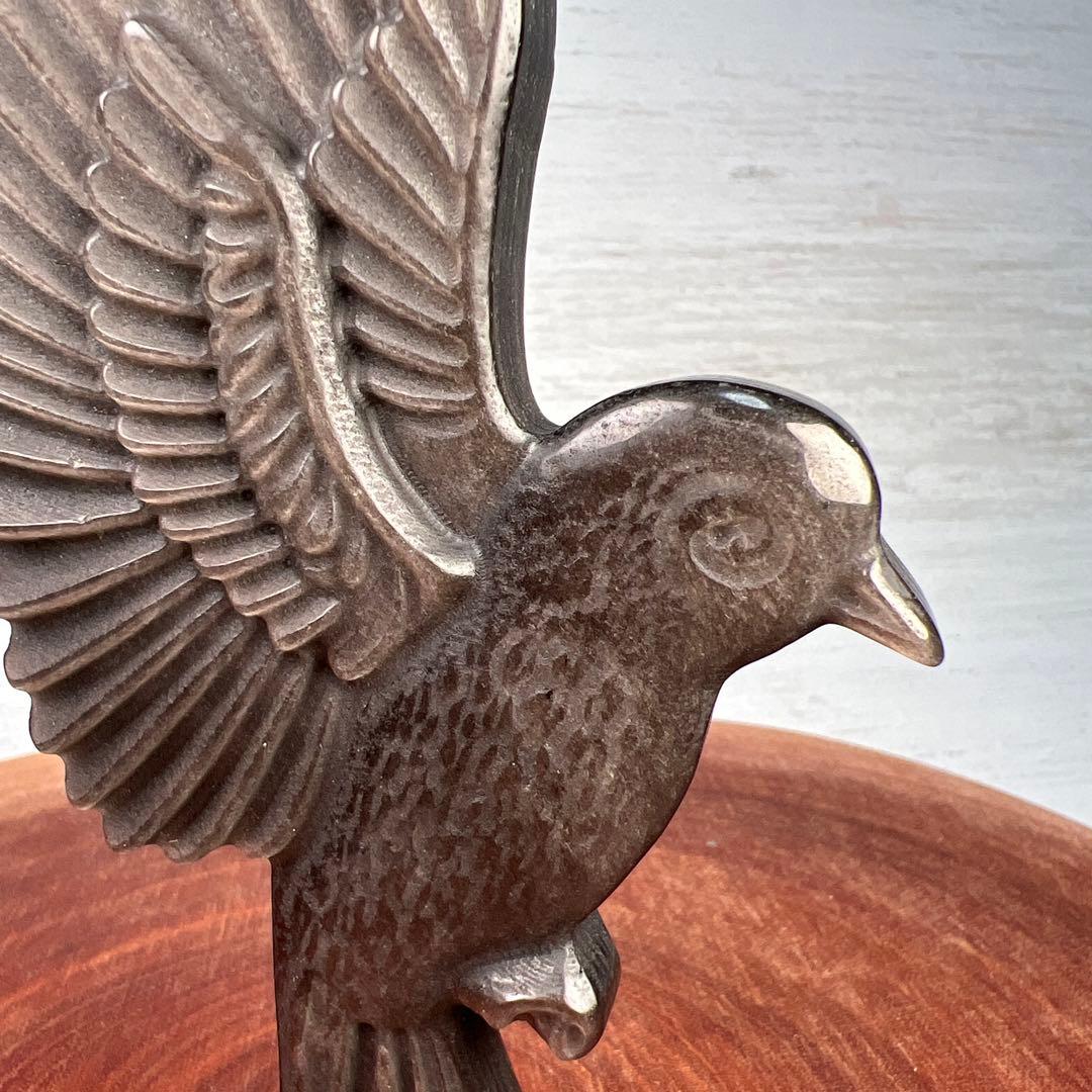 天然石　羽ばたく鳥　シルバーオブシディアン　14cm ミネラルタッグ付き