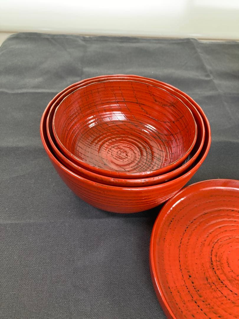 漆器　根来塗り　入り子(4点入)　3個セット