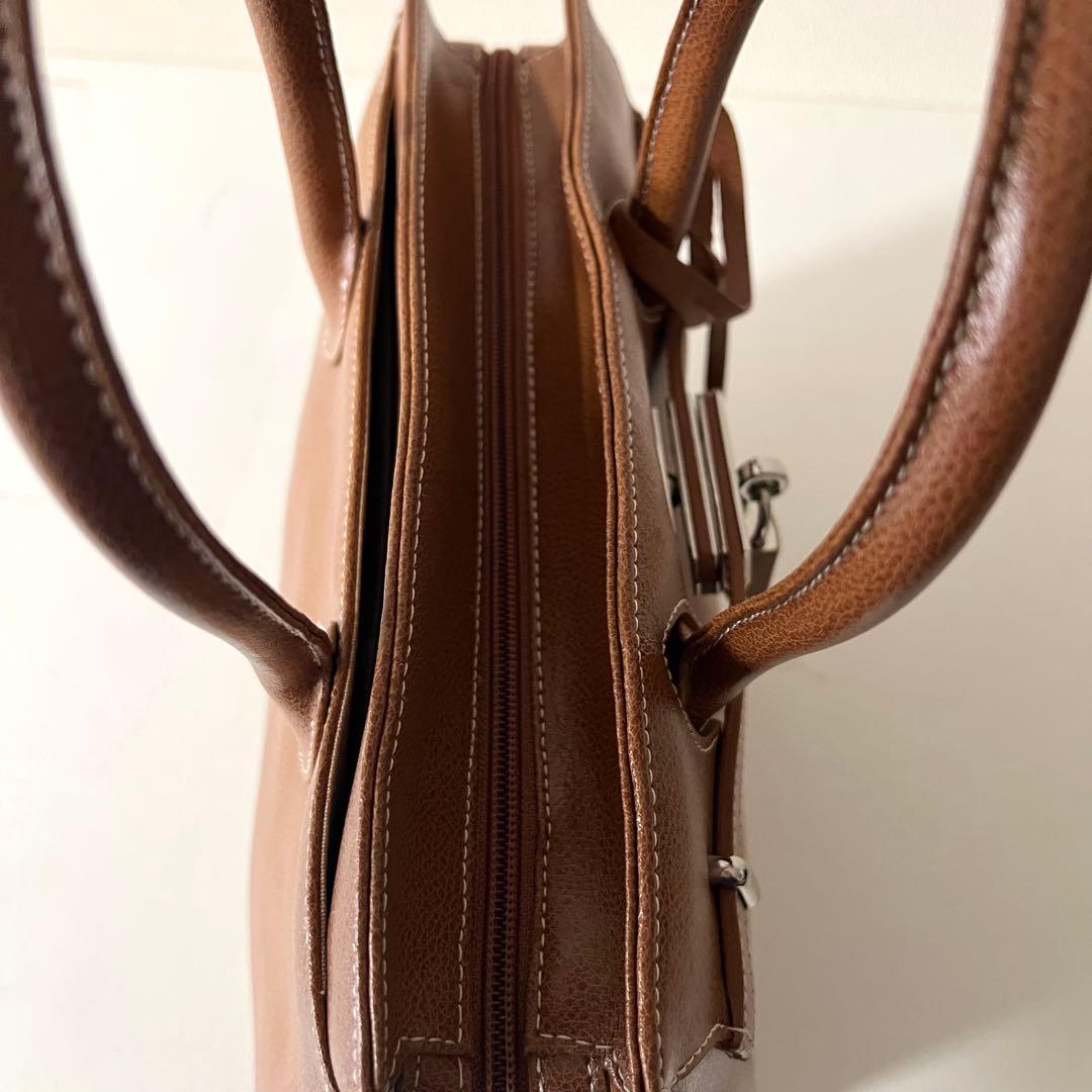 濱野 ハマノ ミーティア ブラウン ハンドバッグ ブラウン レザー 金具