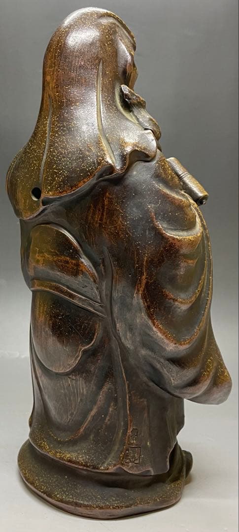 県指定重要無形文化財　森陶岳　寿老人　備前焼　置物　y87