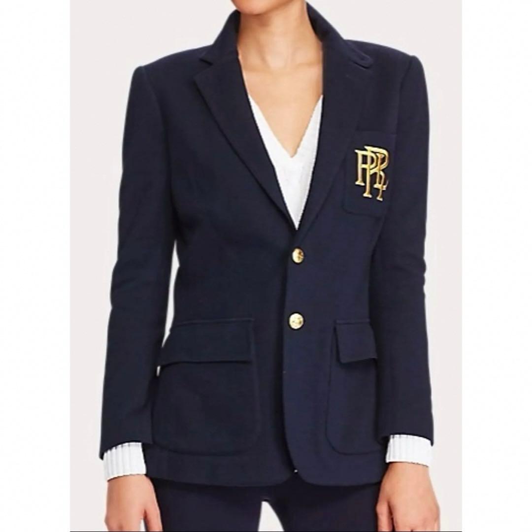 良品　ポロラルフローレン　レディース　ニットコットンブレザー　４　Ｍ相当　紺金