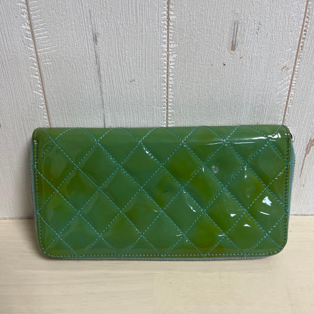 CHANEL グリーン キルティング長財布　キーケース付
