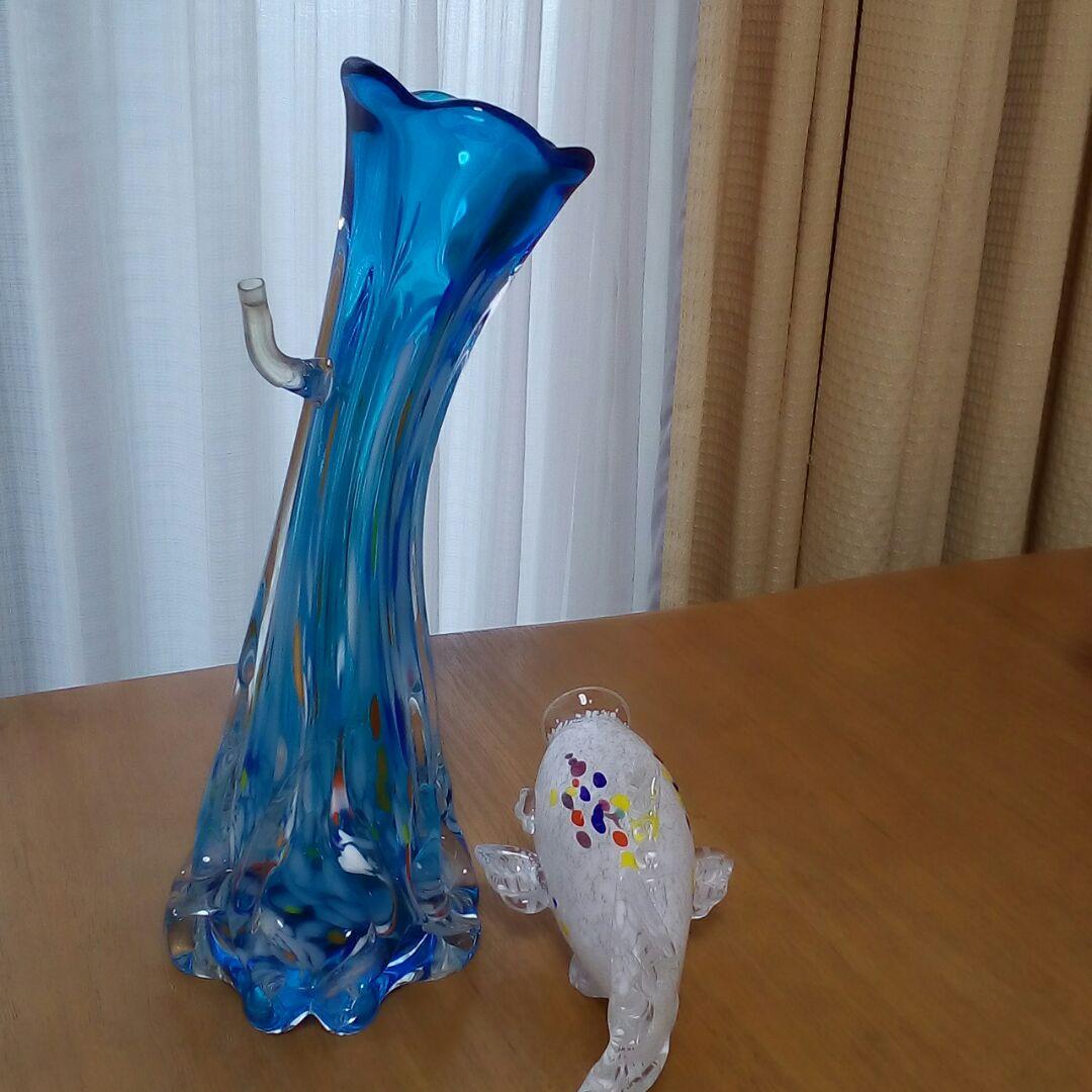 アンティークガラスの鯉の花瓶