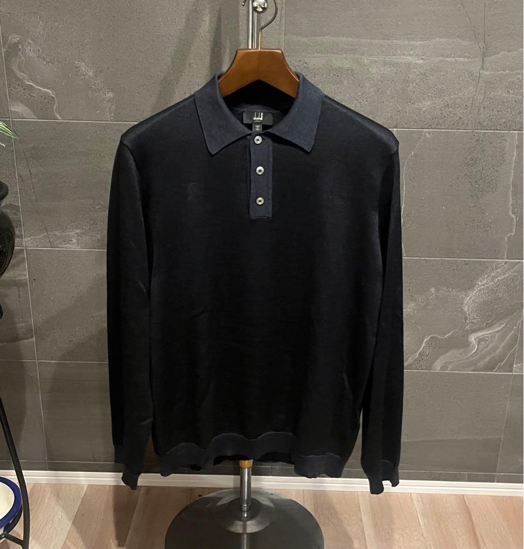 【SALE】Dunhill ダンヒル シルク100%ダークネイビー ポロシャツL