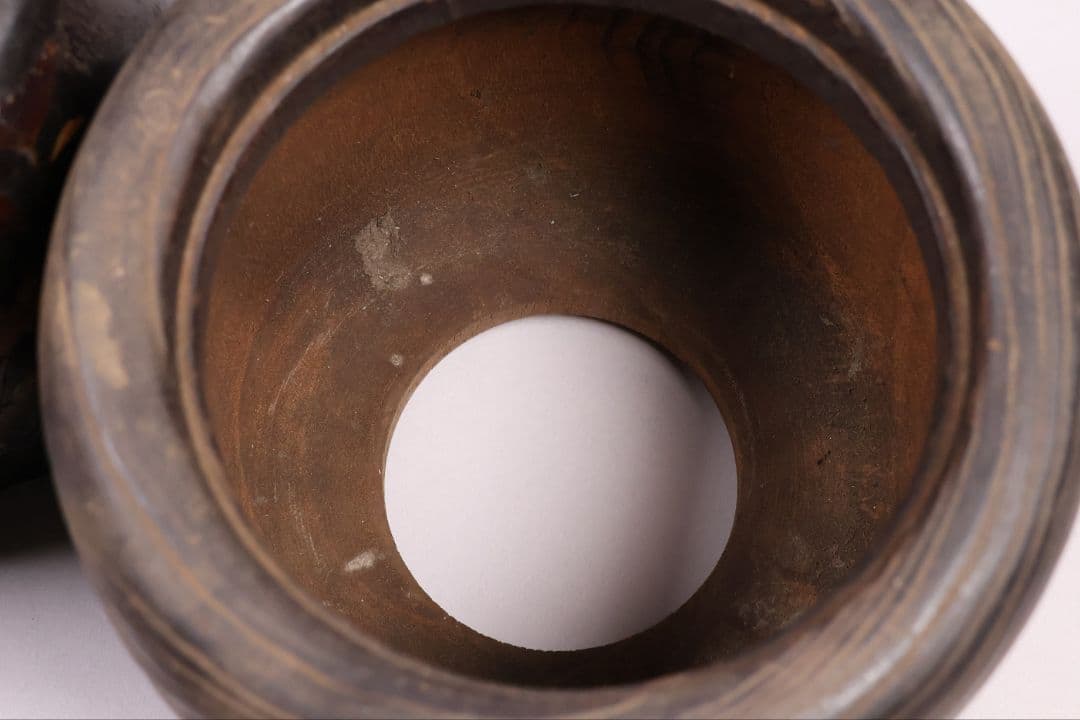 古い 桐火鉢一対 菊蒔絵 小さめ 手あぶり 6.5号 高さ15.3cm【MB30