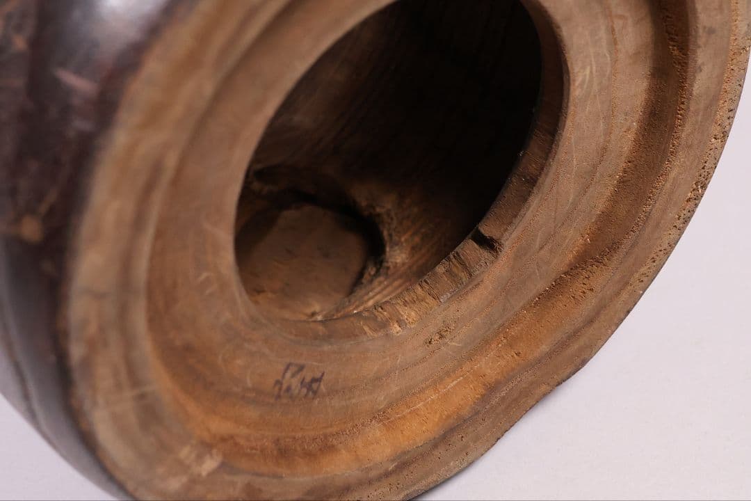 古い 桐火鉢一対 菊蒔絵 小さめ 手あぶり 6.5号 高さ15.3cm【MB30