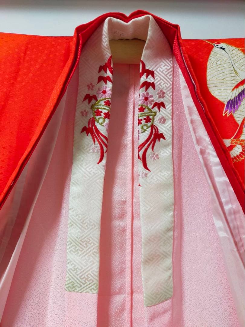 □七五三　正絹女児振り袖着物　襦袢半衿付　鶴