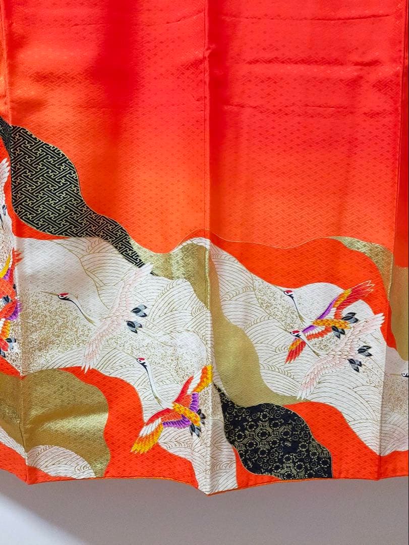 □七五三　正絹女児振り袖着物　襦袢半衿付　鶴