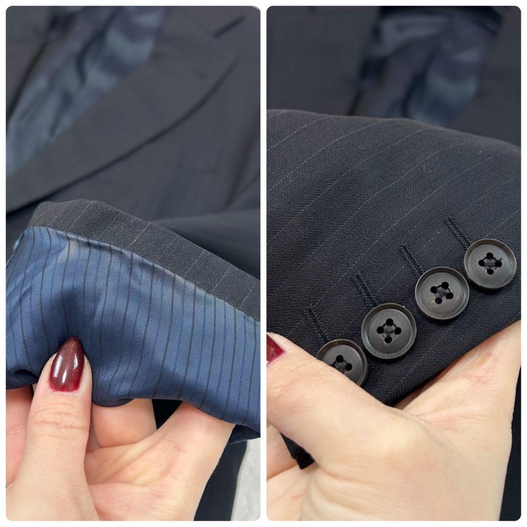 K603 美品 L バーバリーロンドン ストライプ スーツ上下 ブラック メンズ