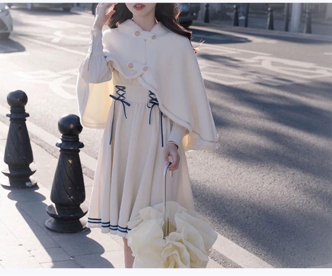 春秋コーデ❤️可愛いフード付ポンチョアウター