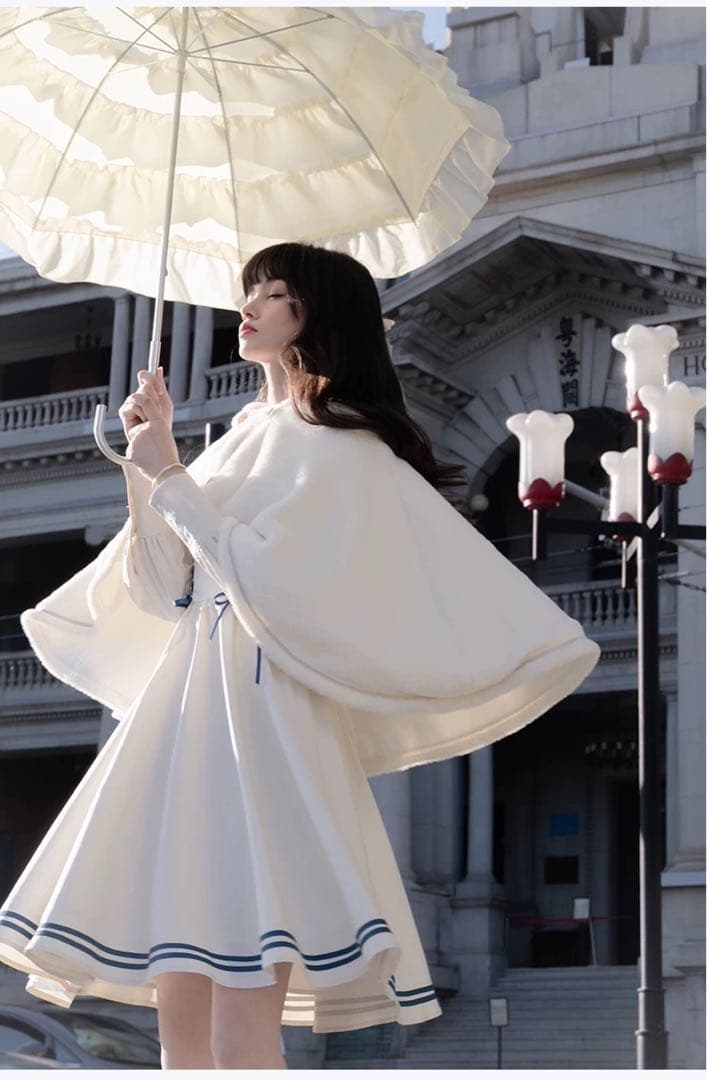 春秋コーデ❤️可愛いフード付ポンチョアウター