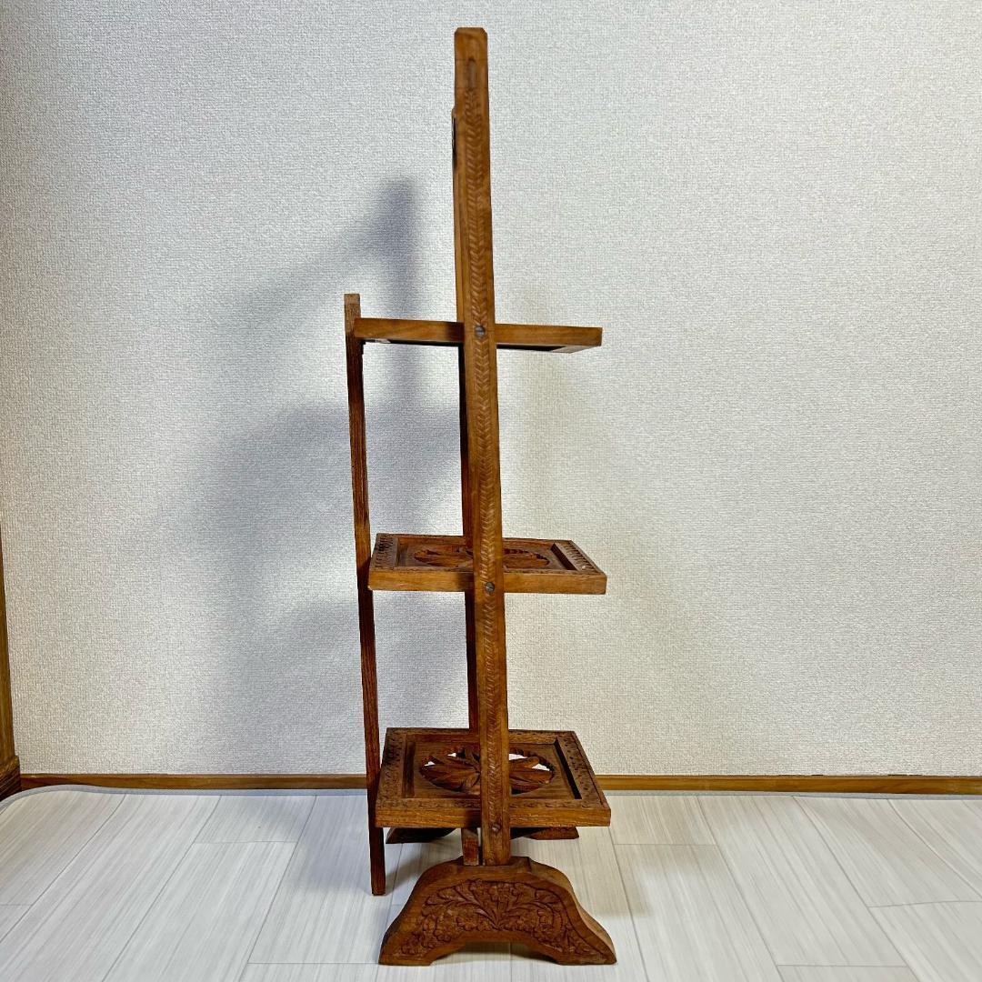 ケーキスタンド　木製　3段　アンティーク　昭和レトロ　サイドテーブル　飾り棚