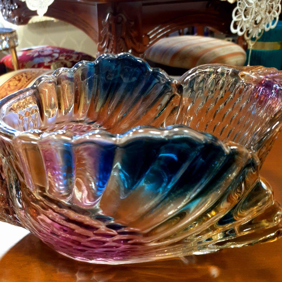 輸入雑貨　高級オーロラガラス　果物盛り合わせ皿　フルーツ野菜プレート　お菓子鉢