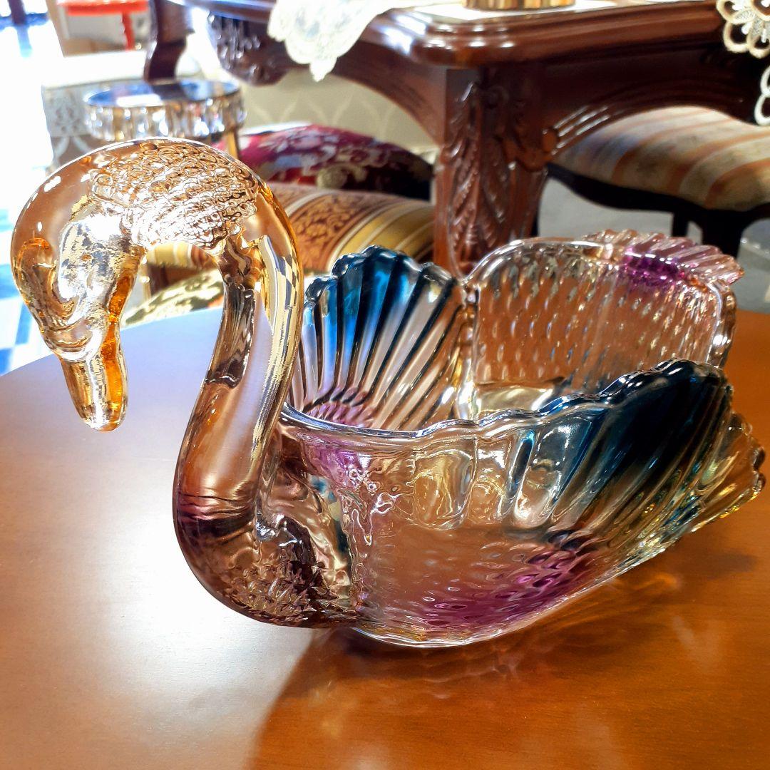 輸入雑貨　高級オーロラガラス　果物盛り合わせ皿　フルーツ野菜プレート　お菓子鉢