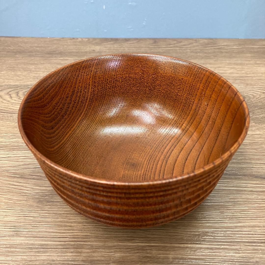 E-1 極美品 天然木 千筋挽き 汁椀 2客セット 箱付き 木製 食器