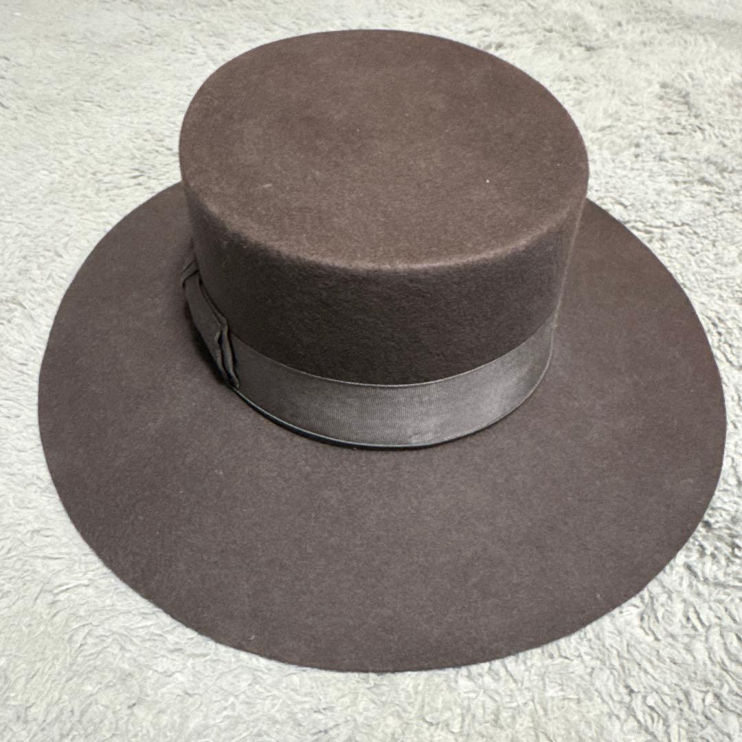 美品 ブラウン ウールハット リボン付き