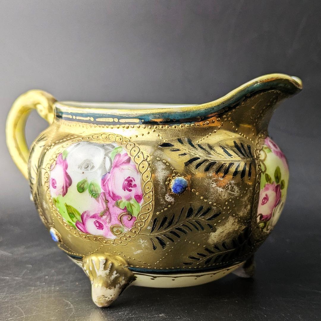 豪華金彩アールヌーボー 薔薇唐草模様 茶壷＆糖器セット 手彩金盛上 ニッポン