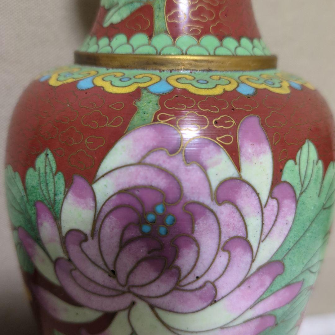 【匿名配送／色鮮やか／美品】伝統的中国風 花瓶 赤茶色と緑色２個セット