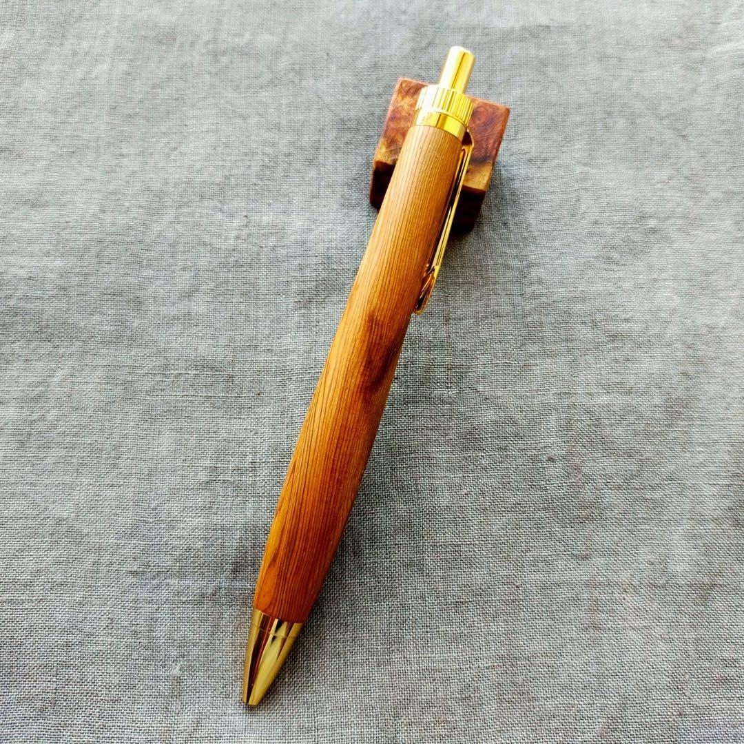 屋久杉　ハンドメイド　木軸ボールペン　G2　天然木　ゴールド