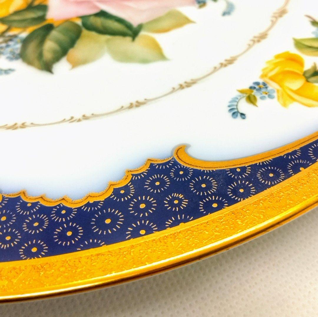 ☆美品手描き☆大倉陶園 ばらルリ金彩飾り皿 67h/9466(青)