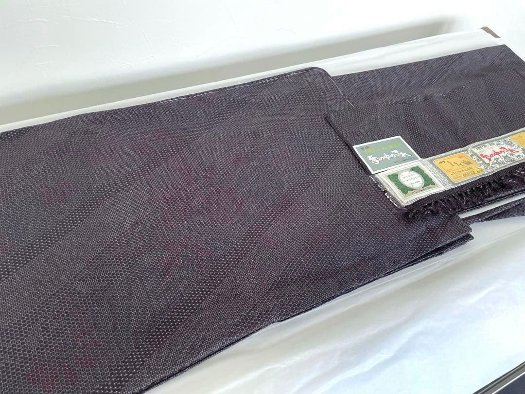 未使用　単衣　本塩沢　やまだ織　証紙有　裄丈69cm　亀甲絣　裄長さん　お召し