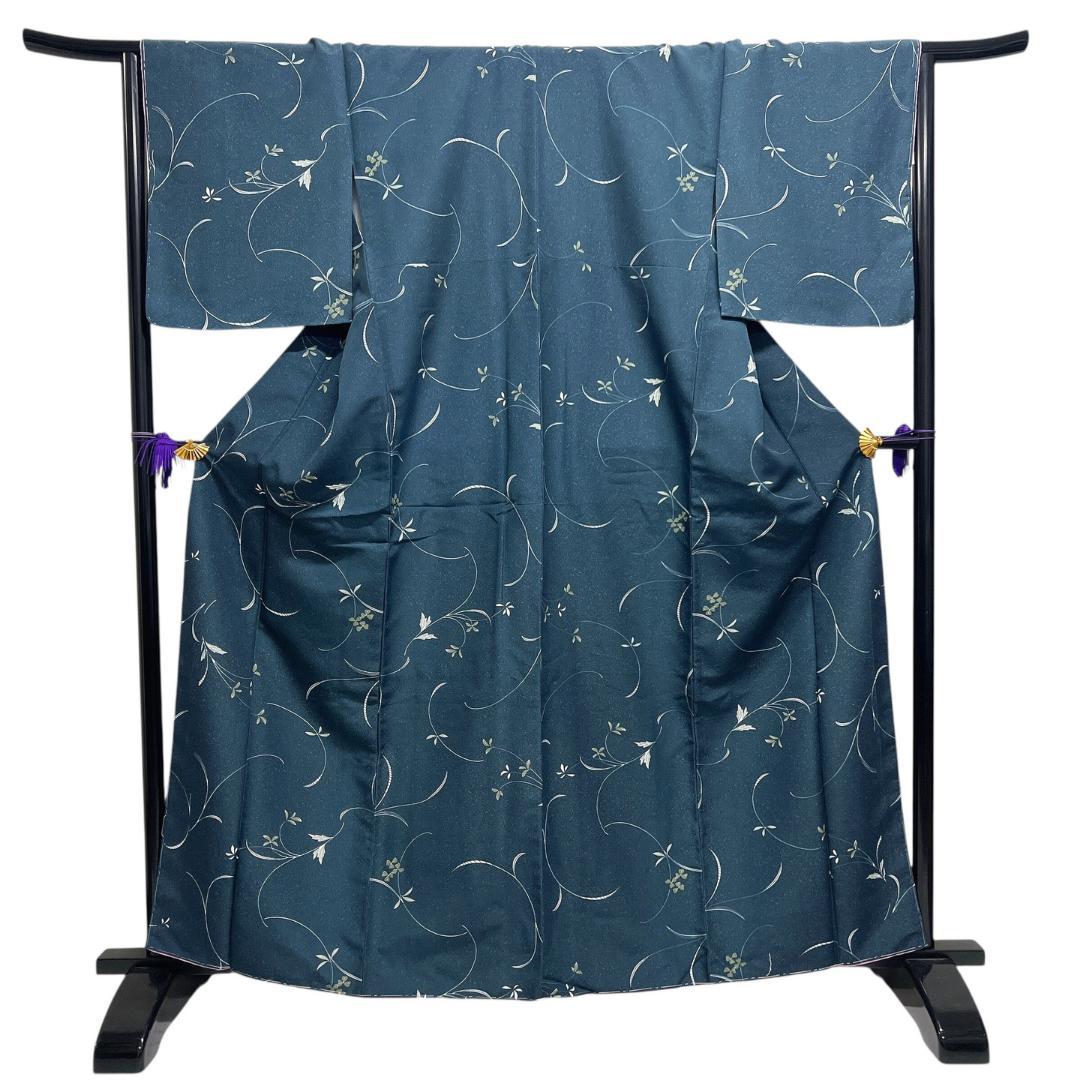 未着用　小紋　洗える着物　リーフ　蔓　片喰　たたき染　着物　114b d ms