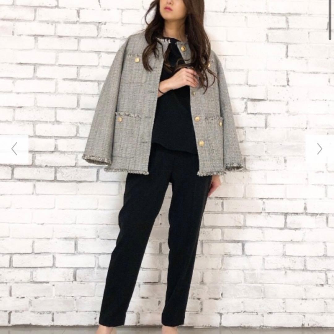 PLST ノーカラー　ツイードジャケット