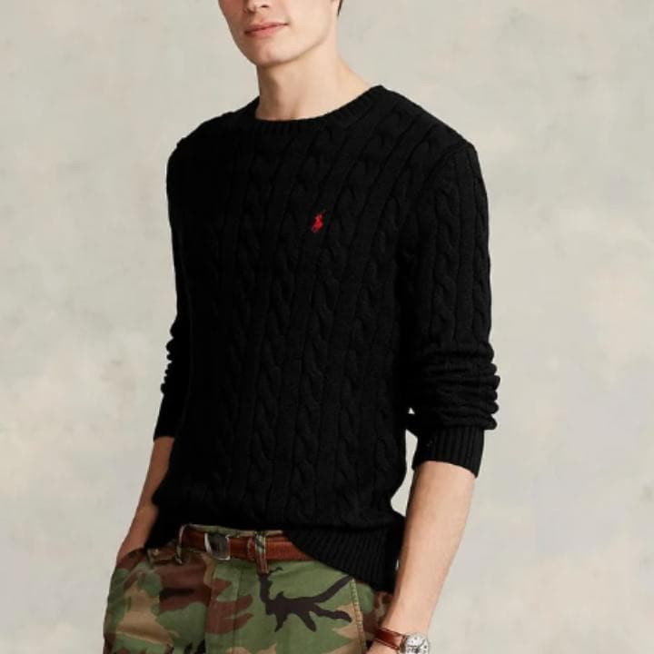 黒S【新品タグ付】POLO ラルフローレン コットン ケーブル セーターメンズ