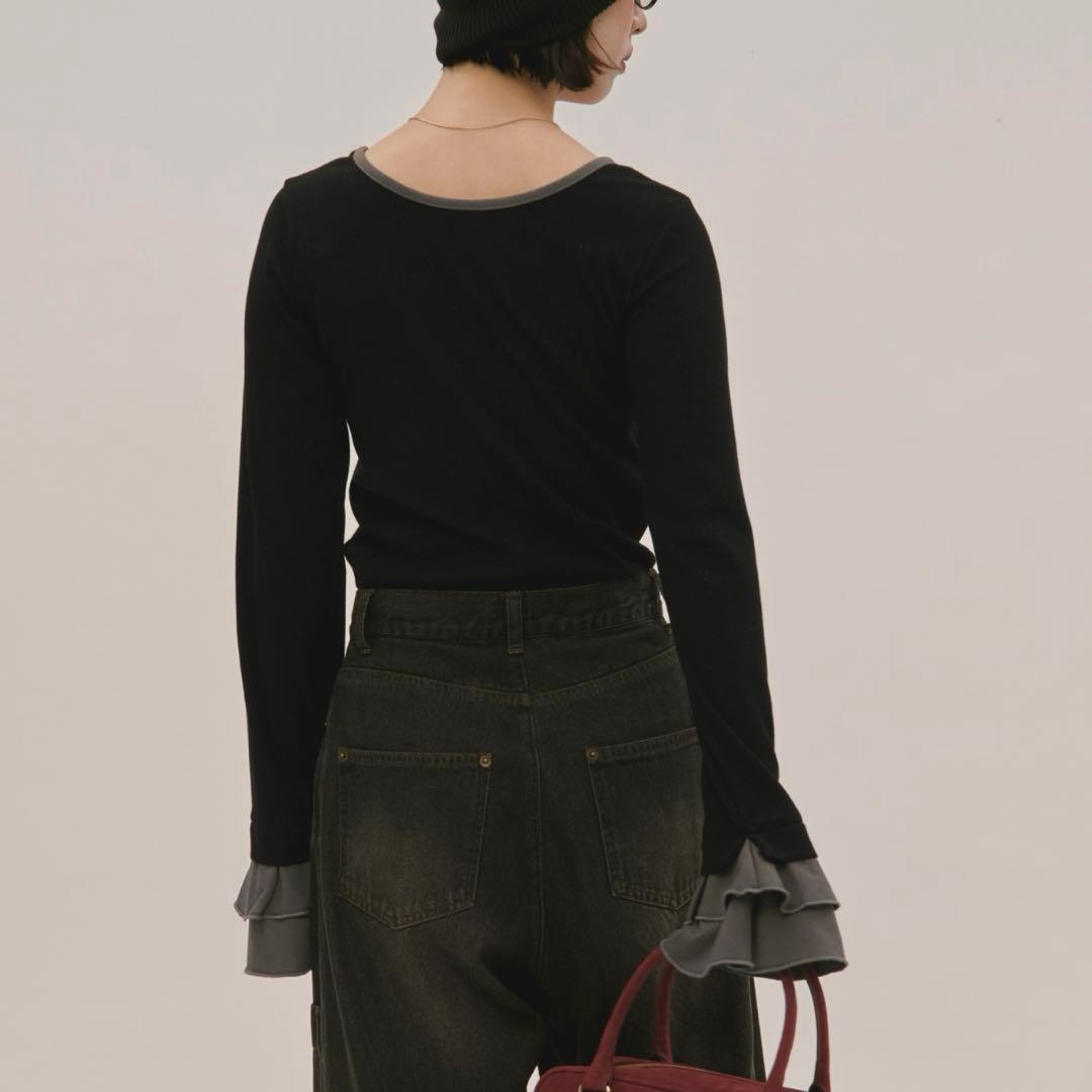 loin nuit ロワンニュイ ベルスリーブリブトップス