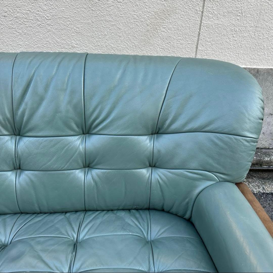 カリモク 本革　2P ラブソファ モスグリーン