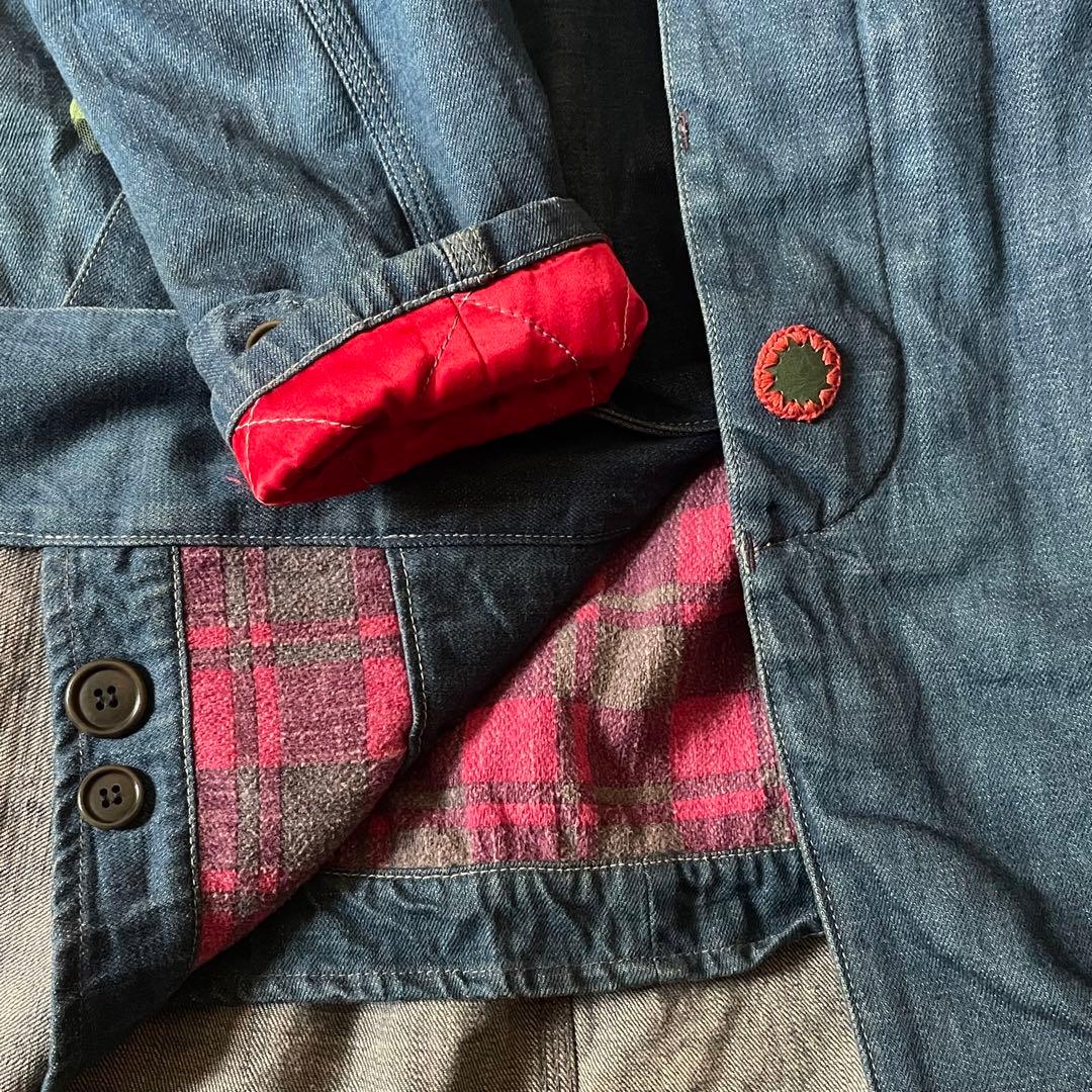 希少 BLUE BLUE レザー パッチワーク デニム ドンキーコート