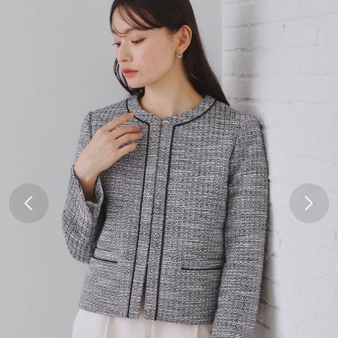 【新品未使用品】ツイード ノーカラージャケット オペーク ドット クリップ