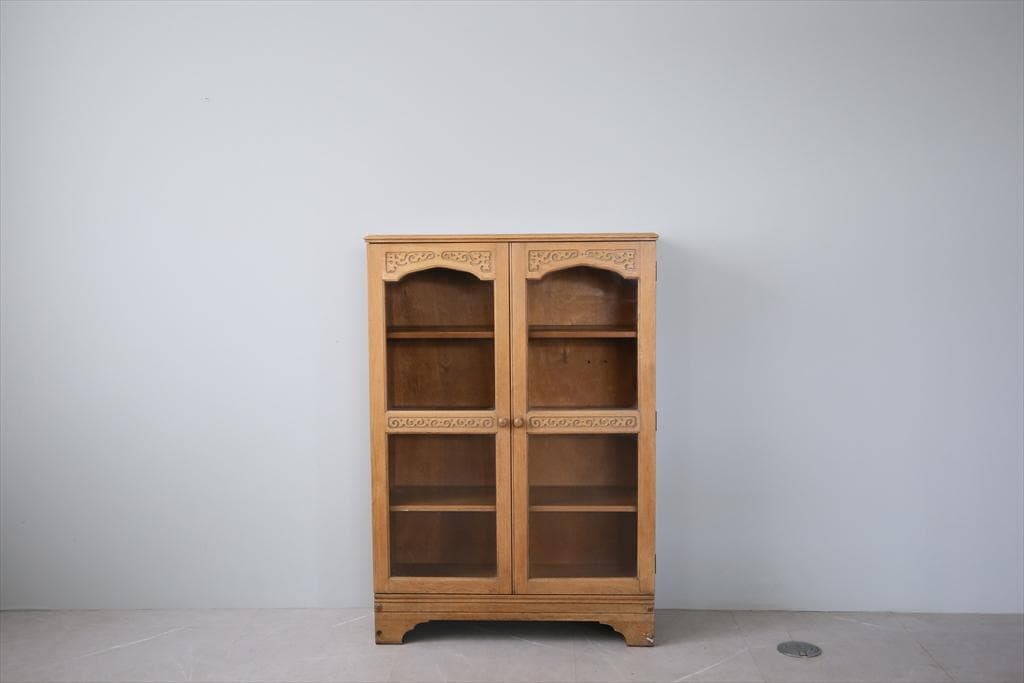 英国アンティーク木製ブックケースキャビネット/本棚/食器棚/飾り棚(91-254