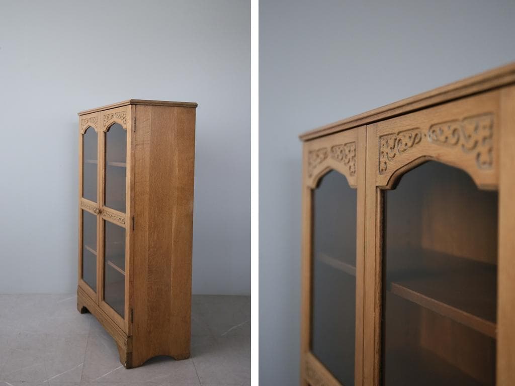 英国アンティーク木製ブックケースキャビネット/本棚/食器棚/飾り棚(91-254