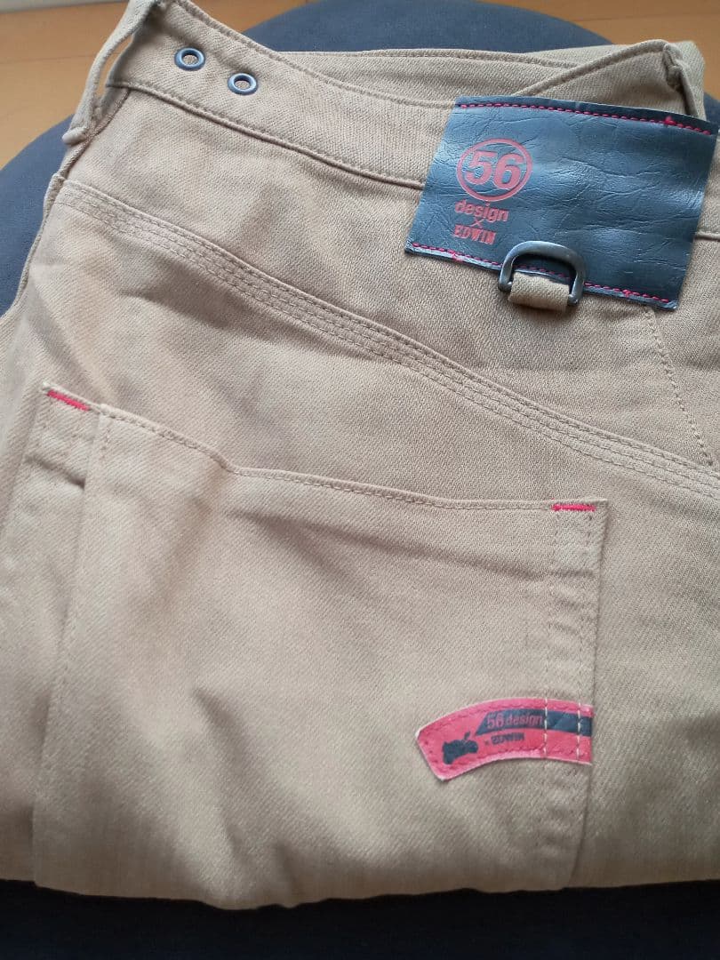美品 56design x EDWIN ブラウンデニムカーゴ型ライダースパンツ
