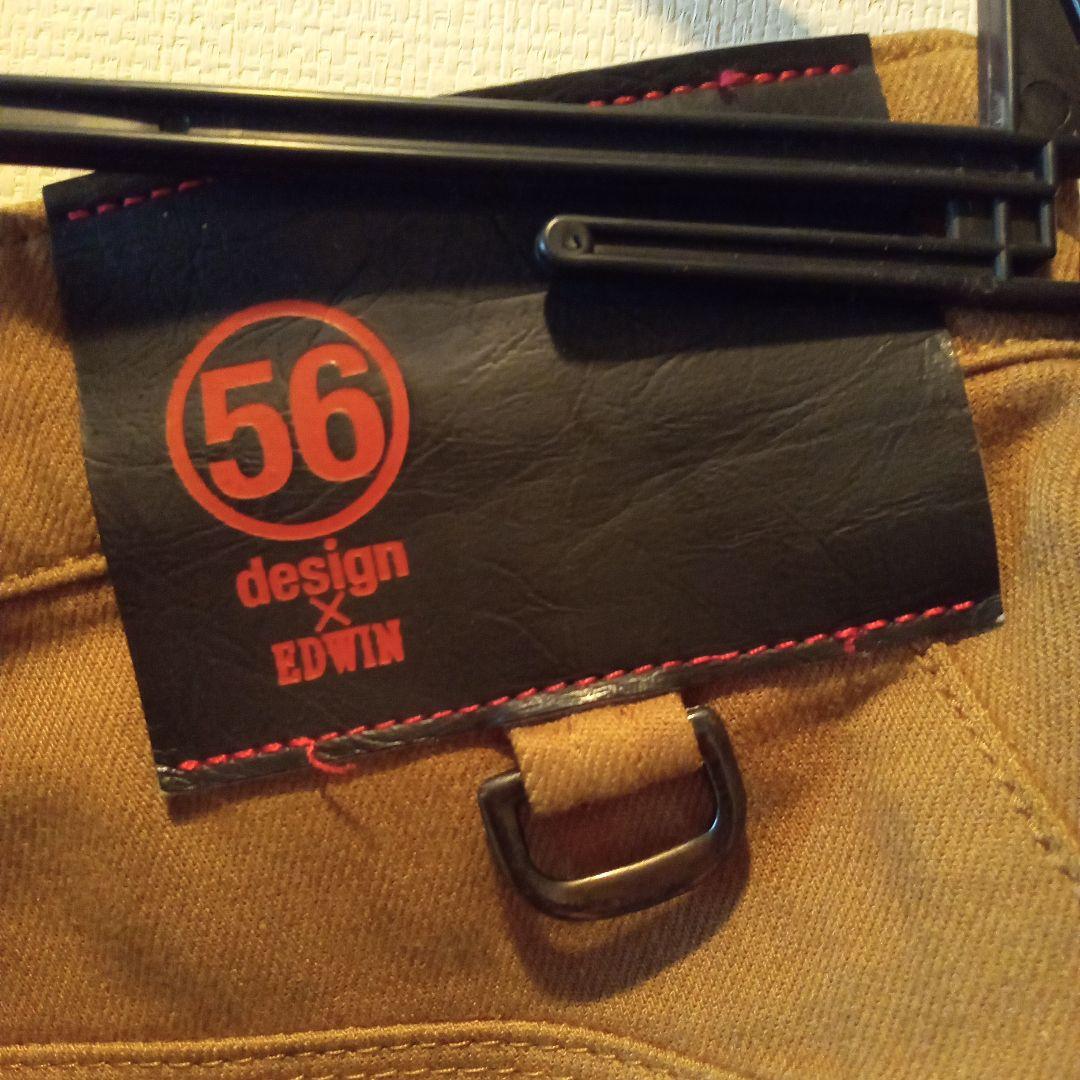 美品 56design x EDWIN ブラウンデニムカーゴ型ライダースパンツ