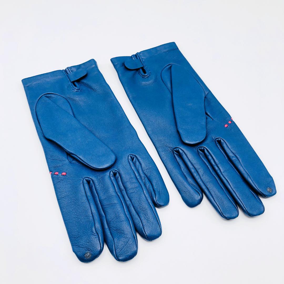 HERMES エルメス レザーグローブ Hモチーフ 手袋 ネイビー 美品