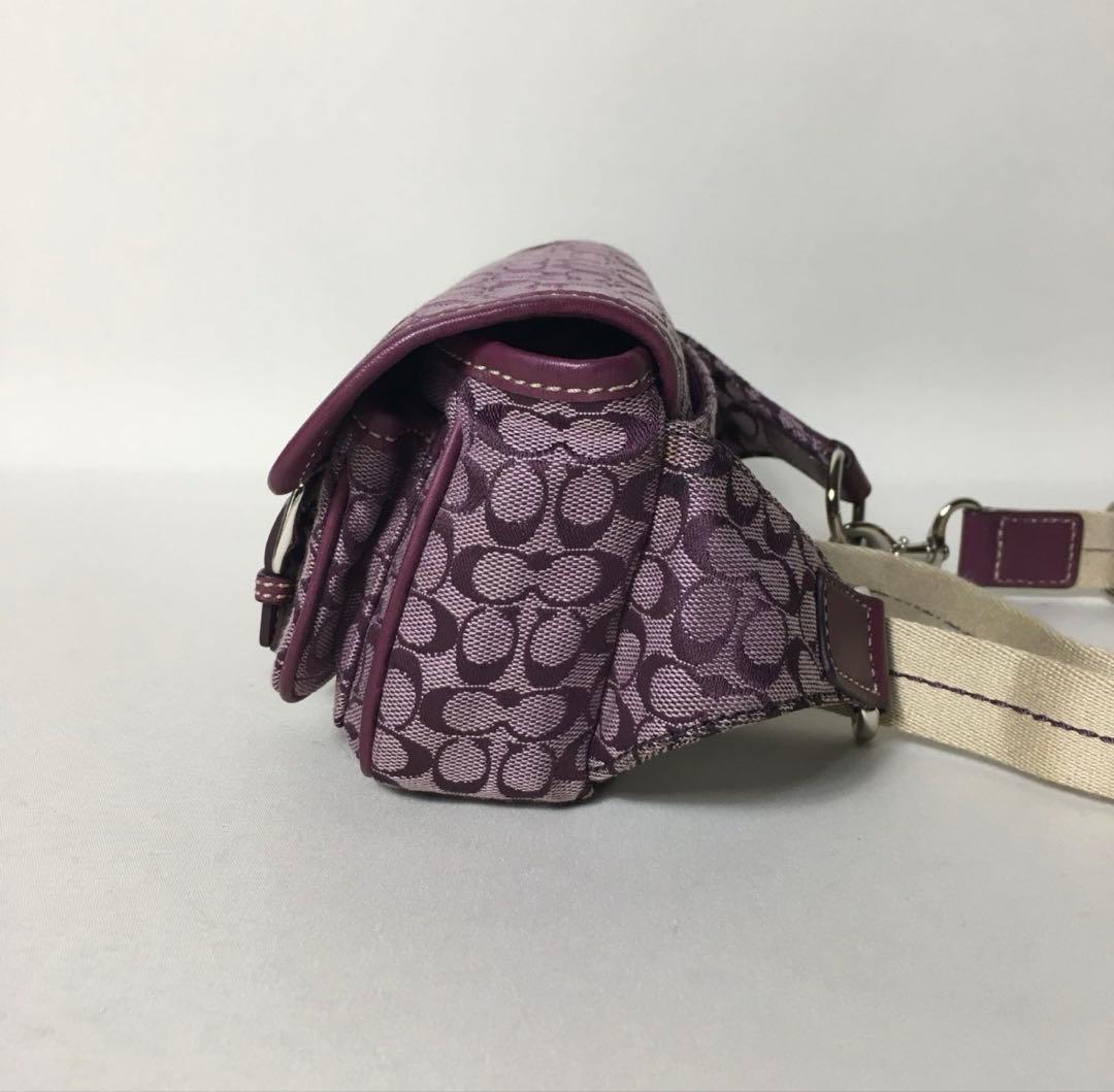 早い者勝ち【美品】コーチ　ミニシグネチャー　ベルトバック　人気色✨パープル