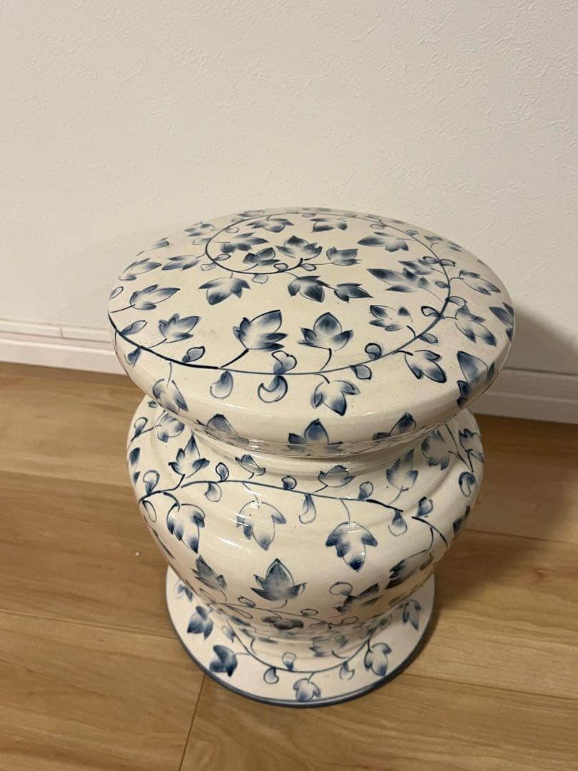 Vintageヴィンテージ　陶器　チェア　花台　美術品　中国青白