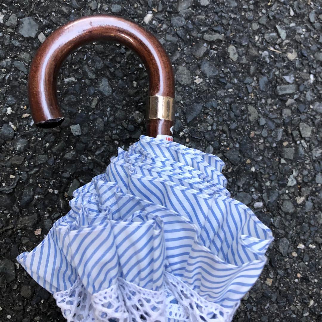 ラルフローレン ポロ 折りたたみ兼用傘 ストライプ柄フリル付き