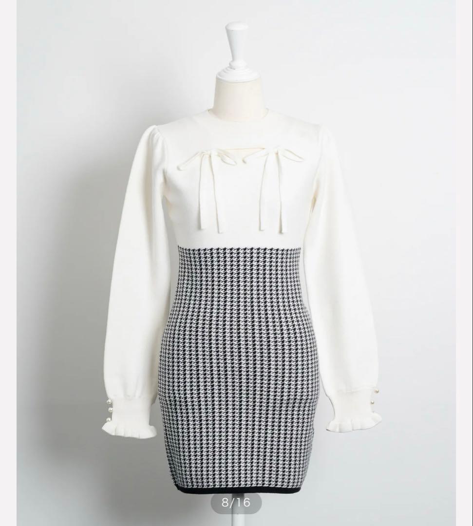 pium カットアウト千鳥柄ニットワンピース