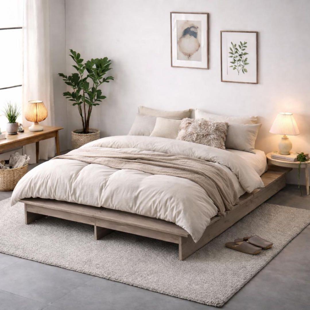 【新品】すのこベッド ベッドフレーム ダブルサイズ 木製 ロータイプ