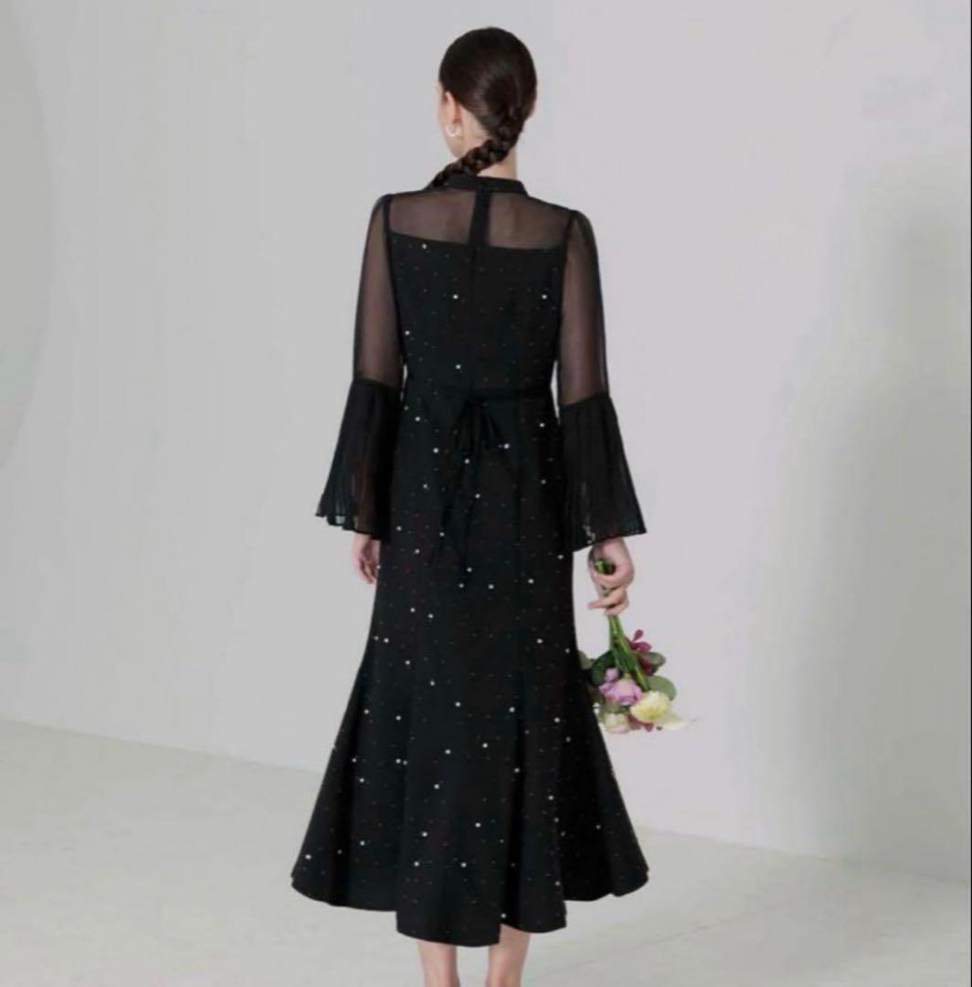 leja黒 フレアスリーブ ビーズ装飾 ドレスSサイズ