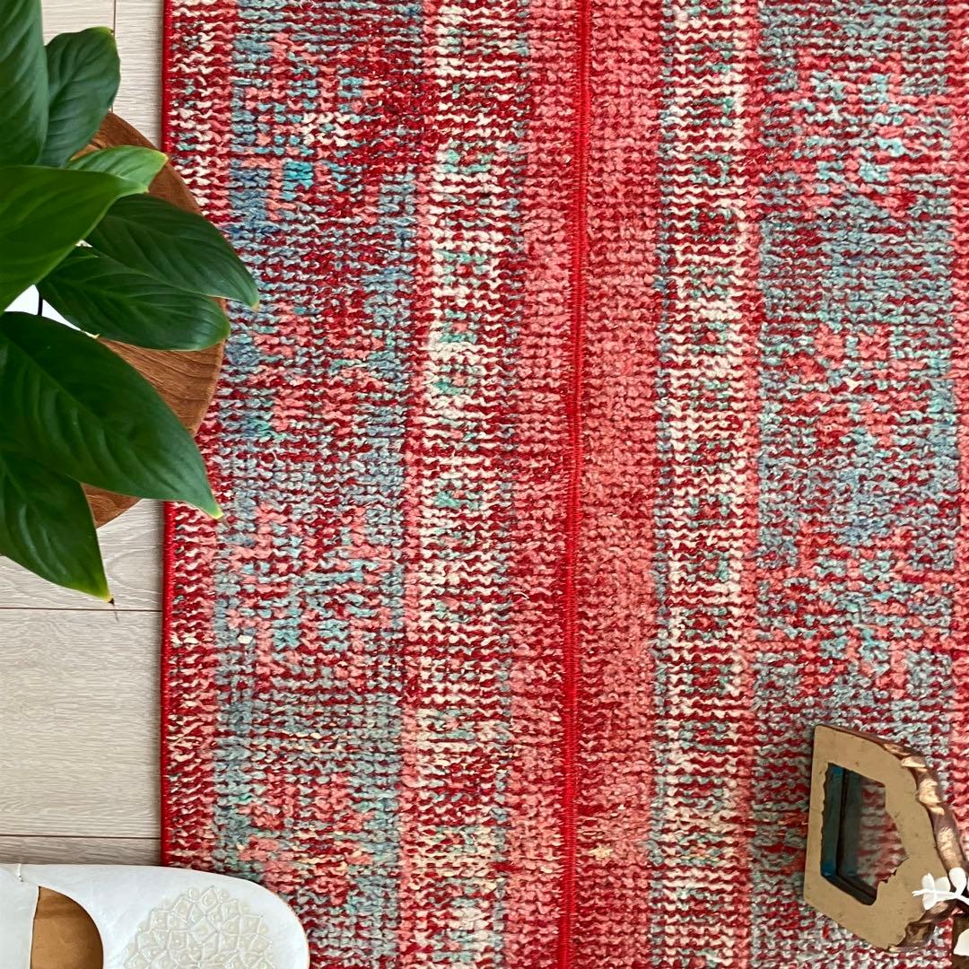 超ロング✳︎56×273 ストロベリーレッド　パッチワーク　トルコヴィンテージラグ