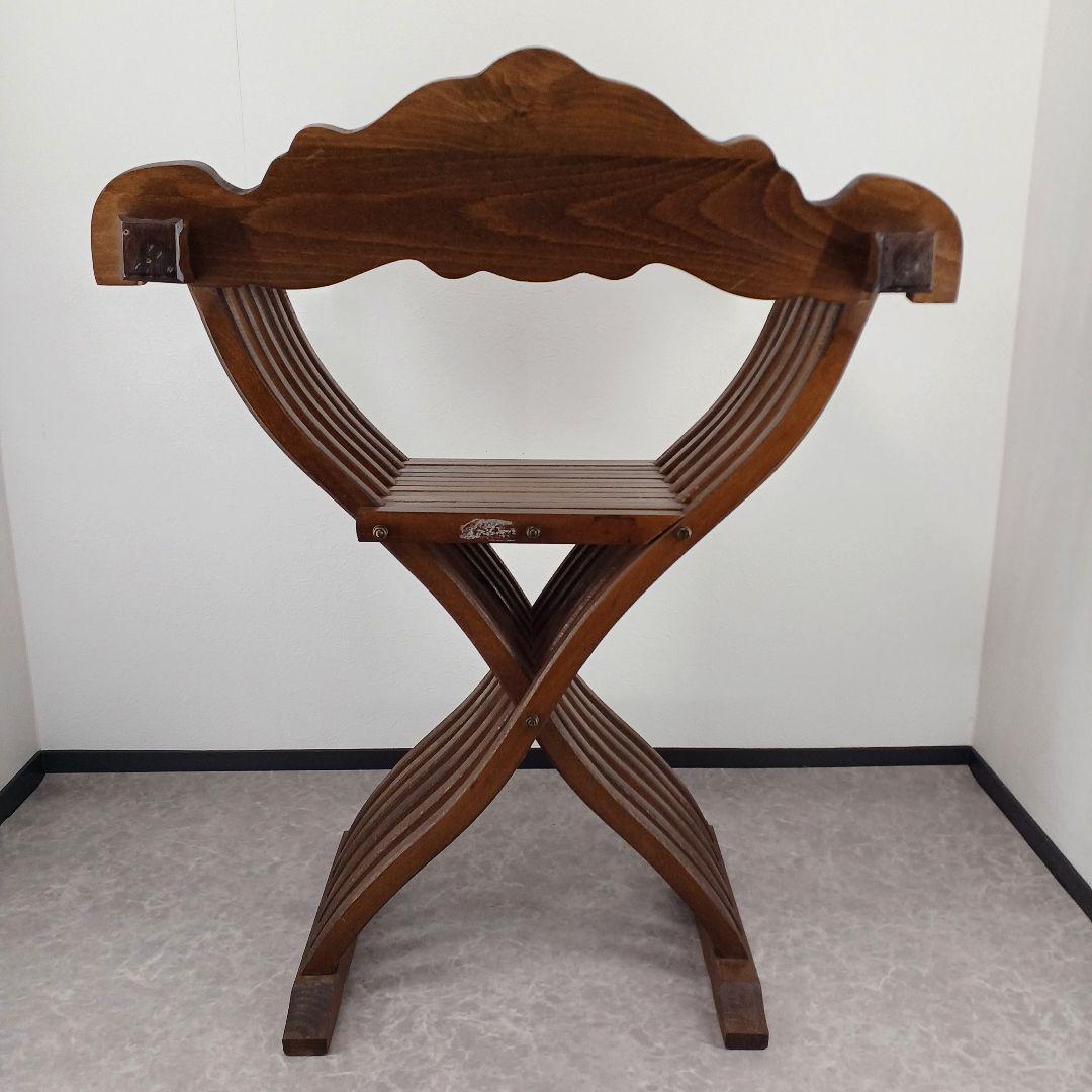 送料込み②アンティーク【ライオン頭部装飾の木製折りたたみ椅子】ヴィンテージ