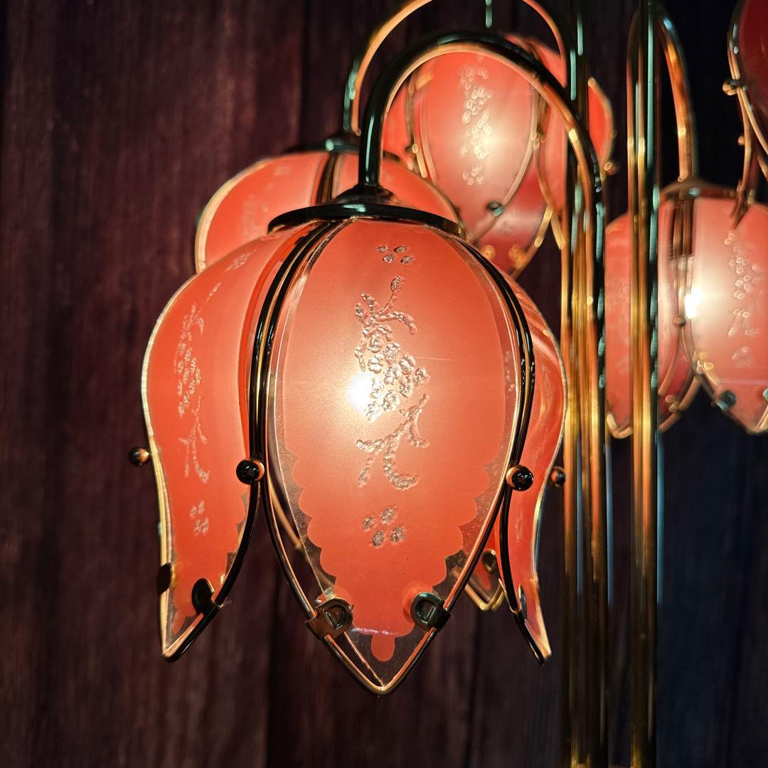 5灯 フロアランプ 硝子フラワー ゴールド すずらん